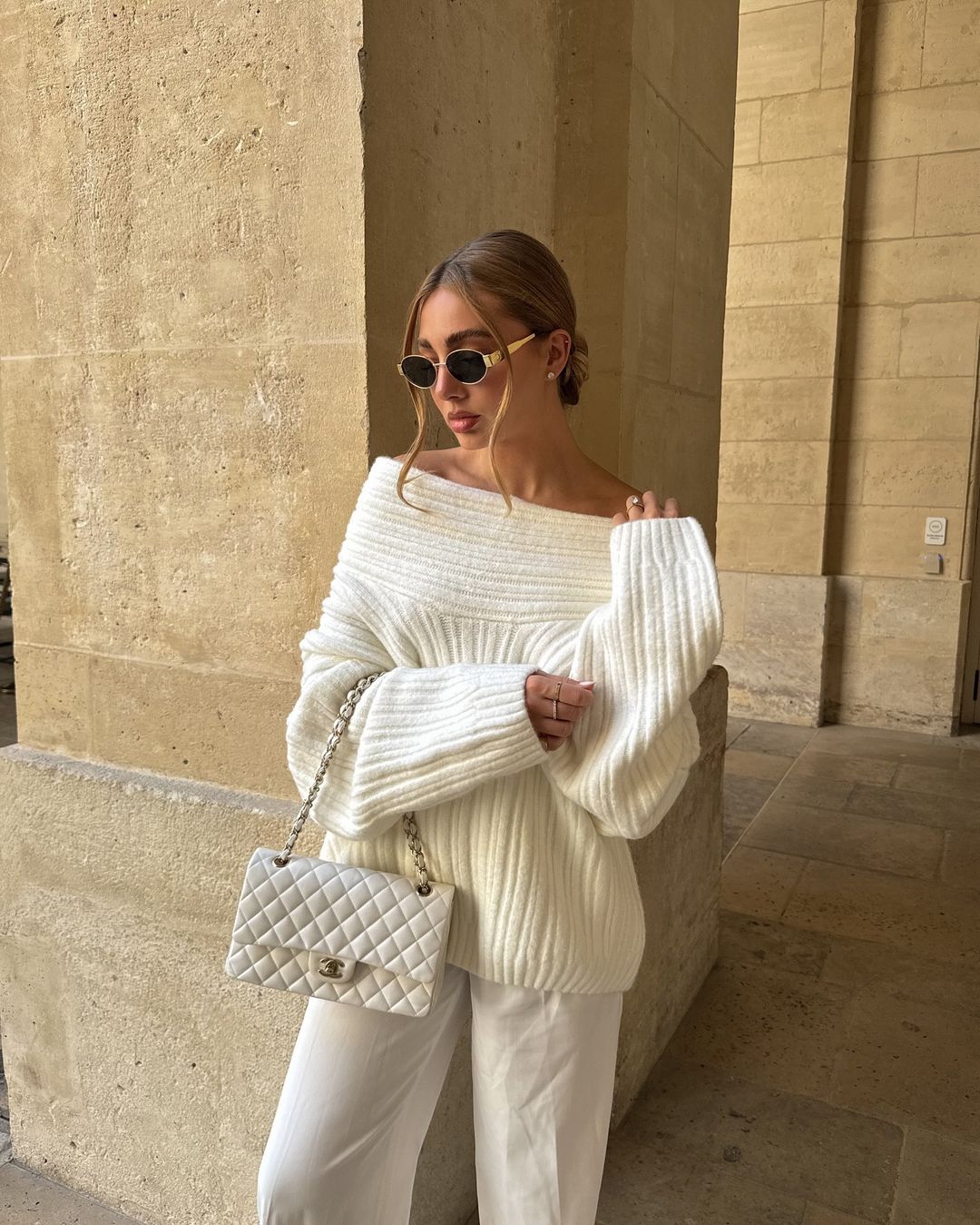 Off-Shoulder Knit Sweater - Cream