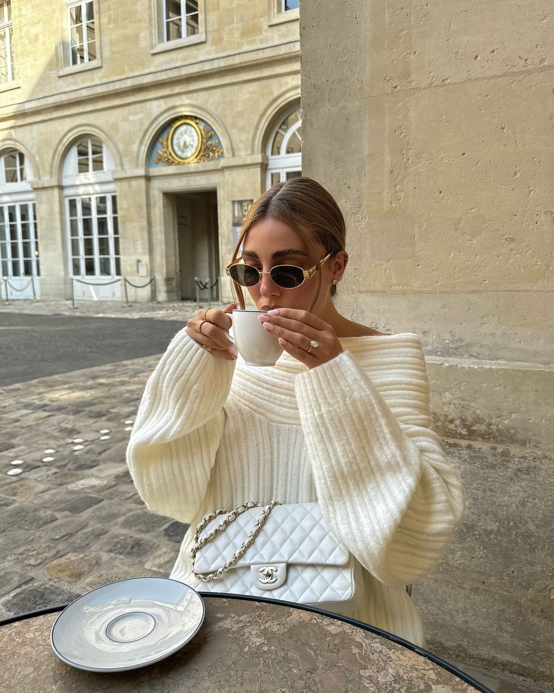 Off-Shoulder Knit Sweater - Cream