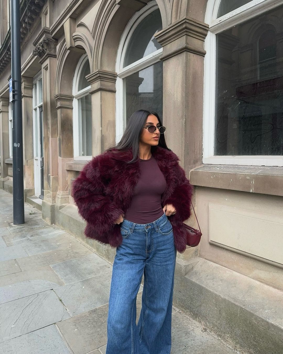 Faux fur coat - Burgundy