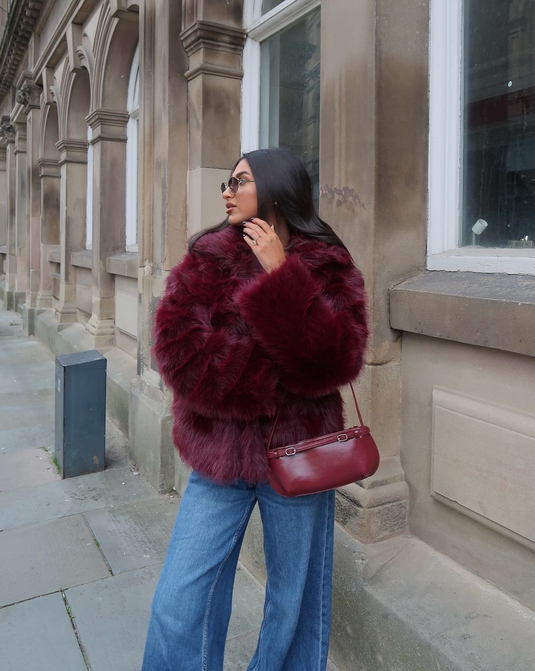 Faux fur coat - Burgundy